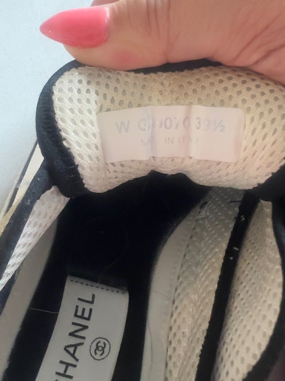 CHANEL Black and White Quilted-Trim Leather & Mesh Sneakers - Picture 5 of 9